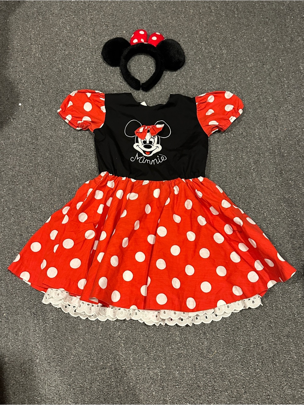 Disney Minnie Mouse Red & Black Polka Dot Dress with Ear Headband